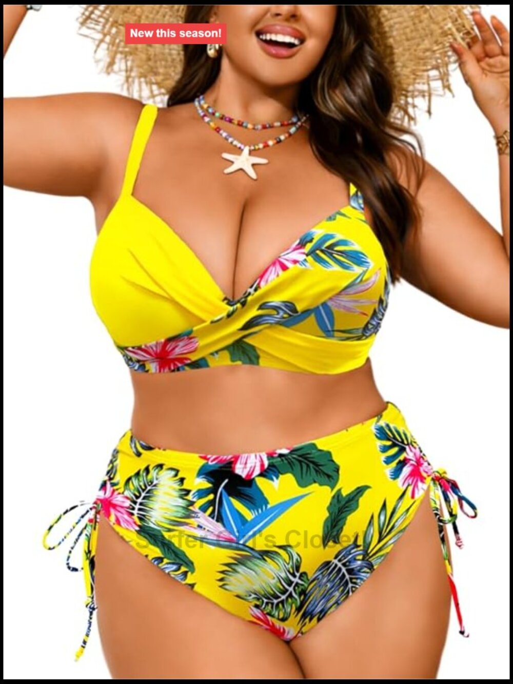 Plus Size Floral Bikini Set - High Waisted Tummy Control Push Up Swimwear